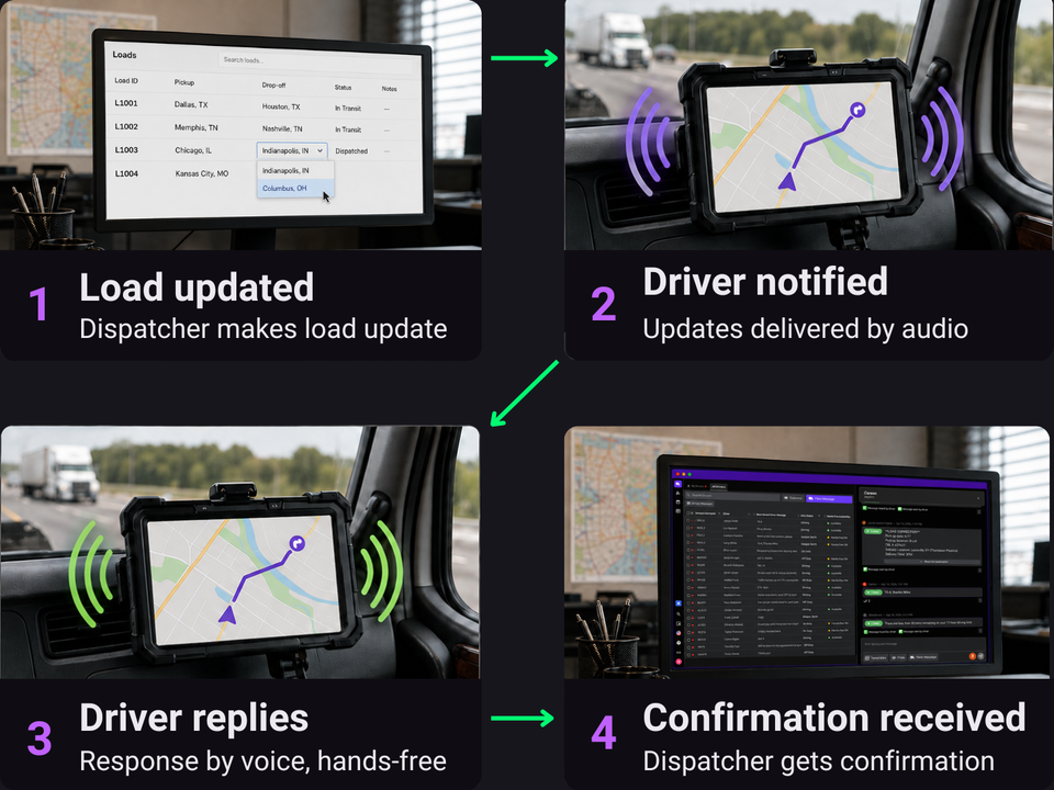 Dispatch load updates flow including driver notification