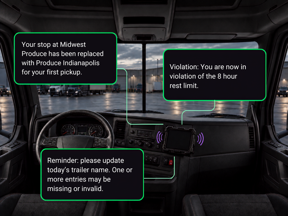 Truck cab with 3 different AI audio alerts