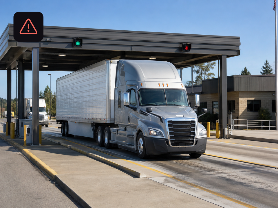 Truck pulling through weigh station