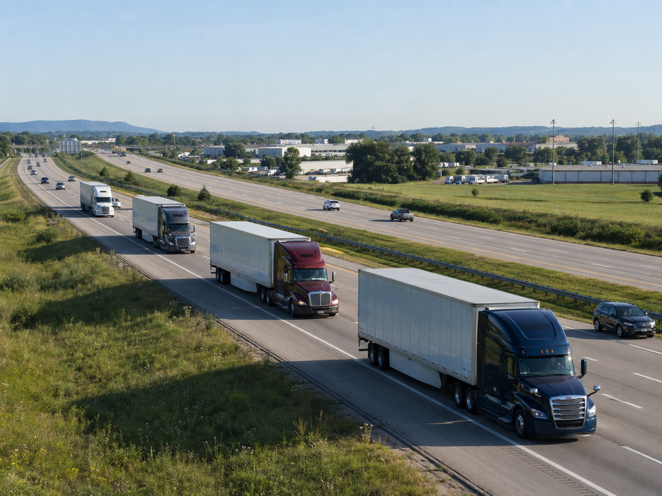 Fleet cruising on highway, wide angle