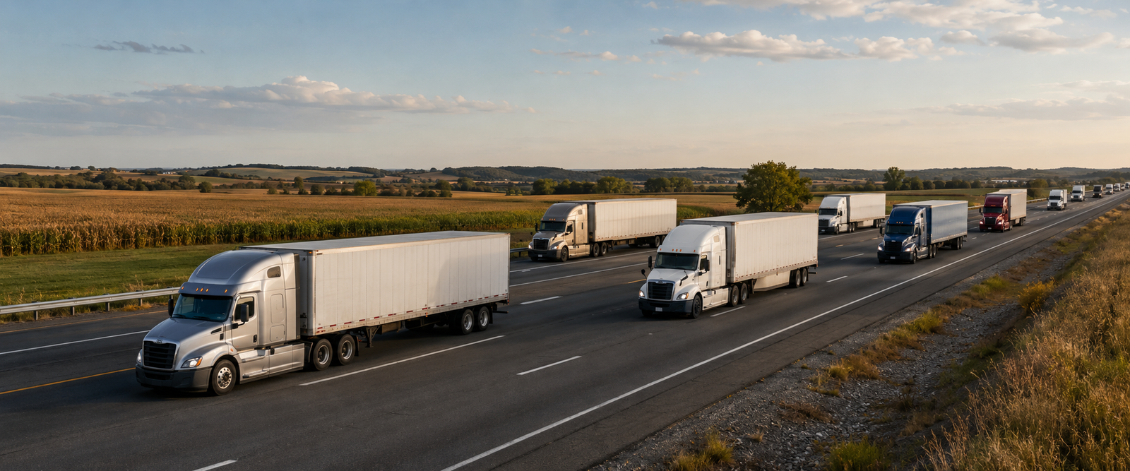 Trucks driving down highway
