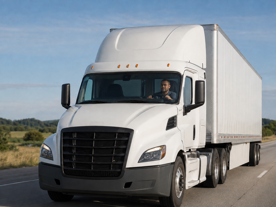 Calm driver on road with both hands on the wheel