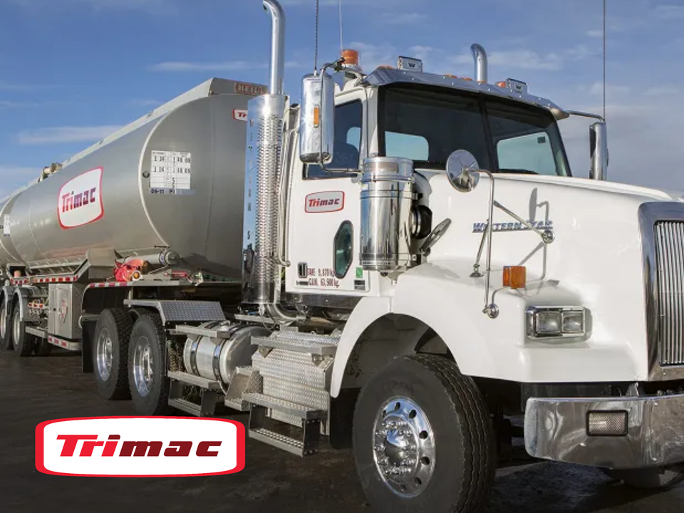 Trimac tanker truck with trimac logo in corner