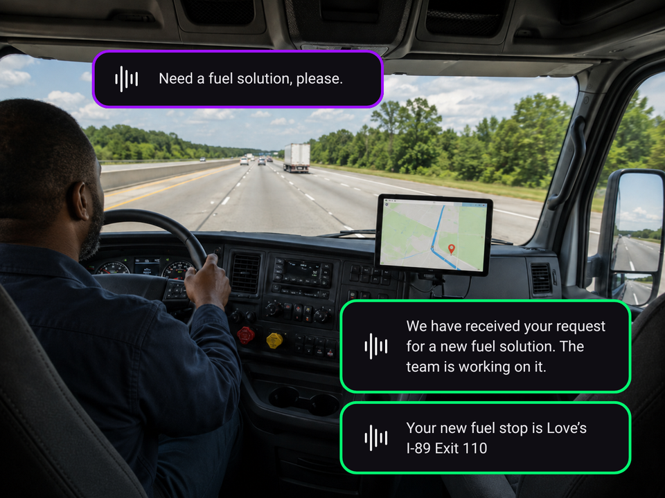 Driver requesting fuel solution and dispatch sharing a new one via Storyboard