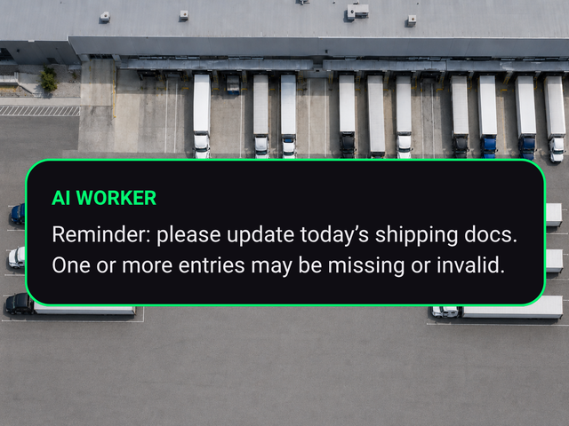 AI worker message to driver about missing shipping info