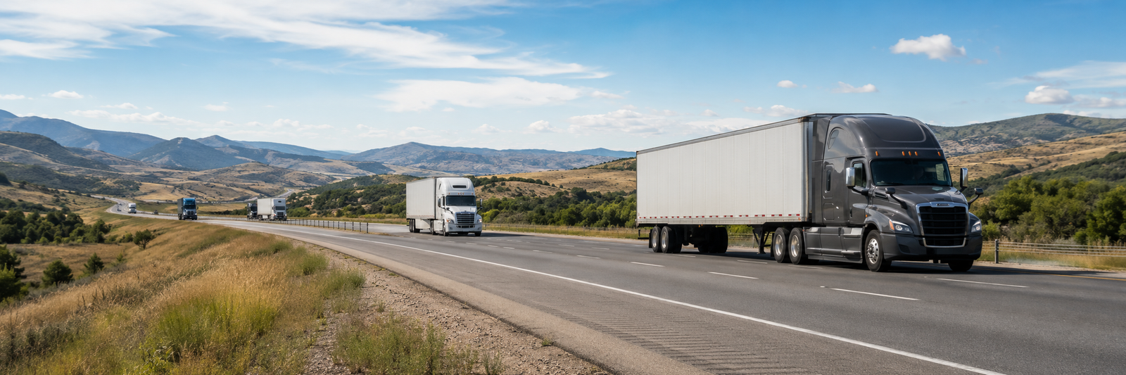 multiple trucks in motion on the highway